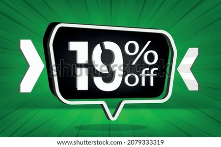 19 percent off. Green banner with floating balloons for promotions and offers