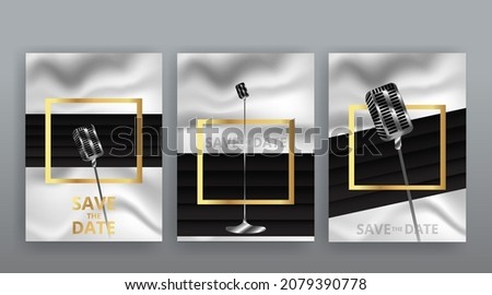 Show time, Cinema and Theatre hall with seats black velvet curtains. Shining light bulbs vintage and luxury festival flyer templates, golden realistic vector, music glowing vintage poster design