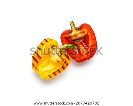 Tasty grilled peppers on white background Royalty-Free Stock Photo #2079420781