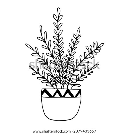 houseplant in a pot icon hand drawn. vector, minimalism, scandinavian, monochrome, nordic. sticker, plant, flower.