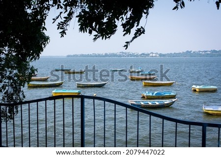 Boats in the upper lake at Bhopal which is also known as 'city of lakes'.