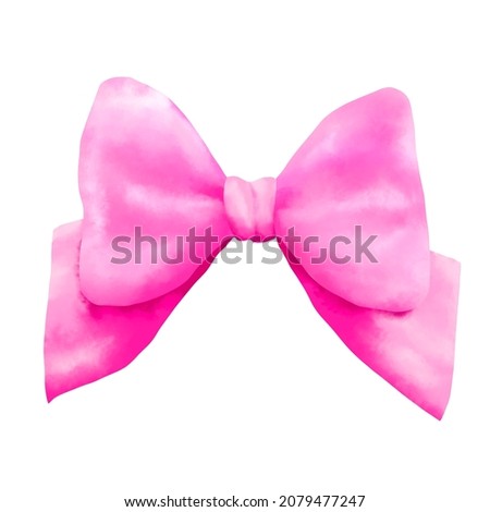 Watercolor of pink ribbon bow with clipping path.