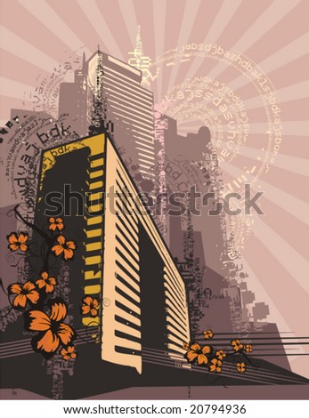 Cityscape grunge background, vector illustration series.