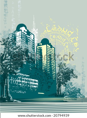 Cityscape grunge background, vector illustration series.