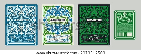 Template decorative label for absinthe and other alcohol drink. Ornament in medieval style. Vector illustration Royalty-Free Stock Photo #2079512509