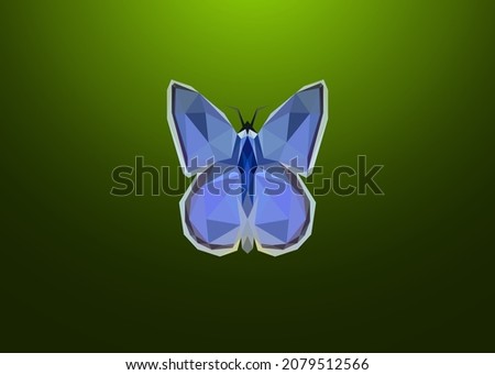 Low poly art of a blue butterfly in high details. Vector animal triangle geometric illustration. Abstract polygonal art. With green color background.
