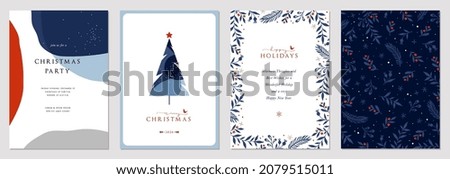 Modern Corporate Holiday cards with Christmas tree, birds, ornate floral frame, background and copy space. Universal artistic templates. Royalty-Free Stock Photo #2079515011