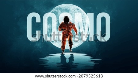 Dancing astronaut on the background of the moon and space. Vector illustration Royalty-Free Stock Photo #2079525613