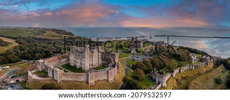 Aerial view of the Dover Castle. The most iconic of all English fortresses. English castle on top of the hill. Royalty-Free Stock Photo #2079532597
