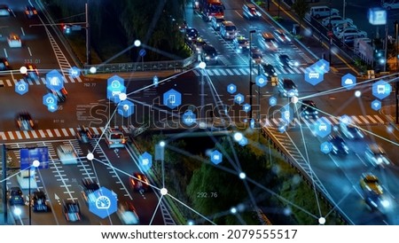 Transportation and technology concept. ITS (Intelligent Transport Systems). Mobility as a service. Royalty-Free Stock Photo #2079555517