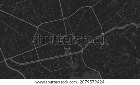 Dark black Tirana City area vector background map, streets and water cartography illustration. Widescreen proportion, digital flat design streetmap. Royalty-Free Stock Photo #2079579424