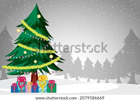 Christmas poster template with decorated Christmas tree illustration