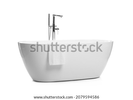 Modern clean ceramic bathtub isolated on white Royalty-Free Stock Photo #2079594586