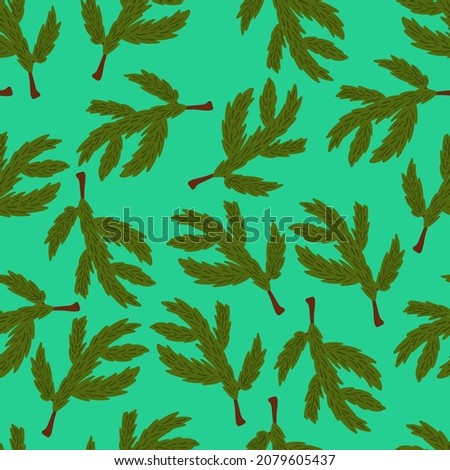 Fir seamless pattern on a green background. Vector illustration with fir branches.