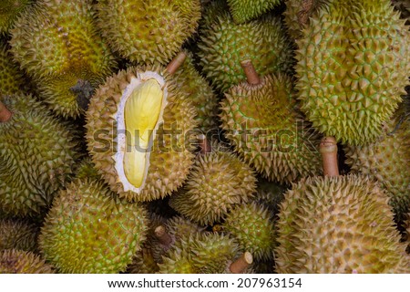 Group of durian in the market. Royalty-Free Stock Photo #207963154