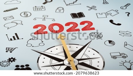 A compass with text and icons - 2022 Royalty-Free Stock Photo #2079638623
