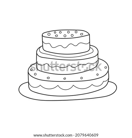 Simple coloring page. Coloring book with cake. Sketch on white. Vector for kids