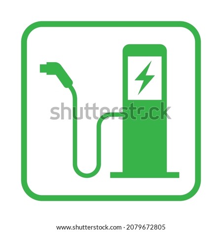 Electric vehicles charging point icon, Car charge station square sign, isolated on white background, Vector illustration