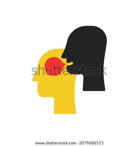 two heads with talk bubble like gossip icon. flat cartoon trend modern simple secret whisper logotype graphic art design isolated on white background. concept of spreading rumors in society or slander Royalty-Free Stock Photo #2079686515