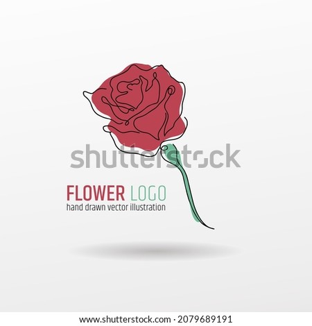 Rose flower vector. One vector line and hand drawn floral logo.
