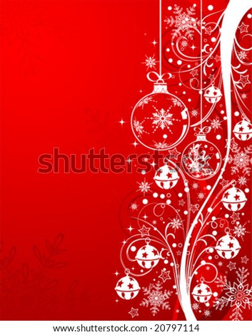 Christmas background with sphere, bell and wave pattern, element for design, vector illustration