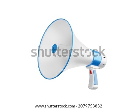 white and blue speaker or megaphone It's an announcement icon, 3d illustration on a white background -clipping path