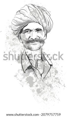 Indian farmer farmer illustration, Vector image of a poor man, A person wearing traditional turban Royalty-Free Stock Photo #2079757759
