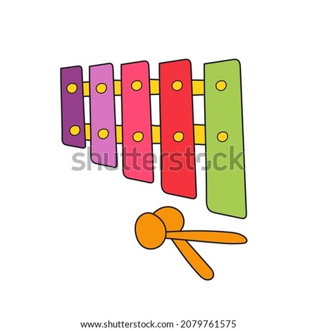 Simple cartoon icon. Musical instrument for children. Colored xylophone. Children toys on a white background