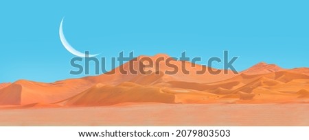 Crescent moon over Namib desert