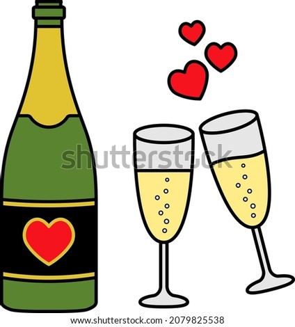 Champagne bottle and glass vector illustration