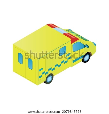 Isometric ambulance car first aid composition with isolated image of ambulance van vector illustration