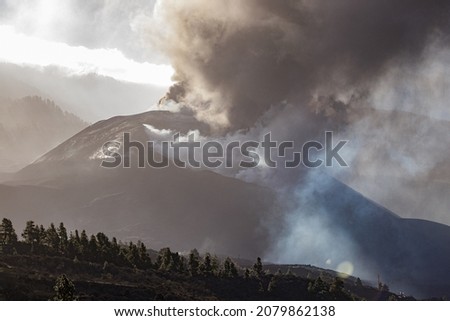 Views of eruption of Cumbre Vieja Volcano. La Palma.