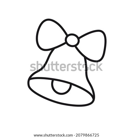 Christmas bell with bow. Holiday decoration. Outline illustration. Vector isolated emblem for logo, coloring book, tattoo, print.