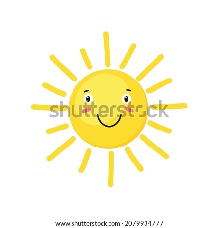 Kawaii sun. Cartoon smile of happy face, vector design isolated on white background