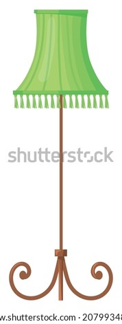 Green floor lamp. Antique collection furniture for reading,vector illustration isolated on white background