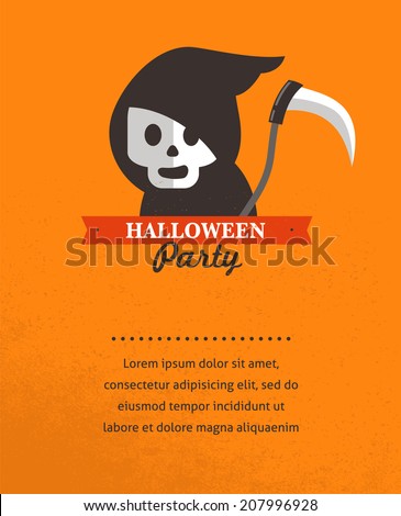 Halloween cute poster with skull, death icon. Vector illustration