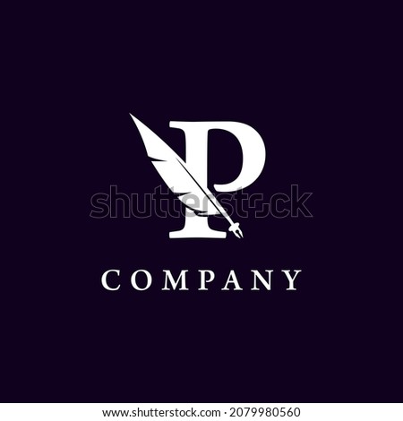 Letter P with Feather Quill Pen Notary Writer Journalist Logo Design Inspiration