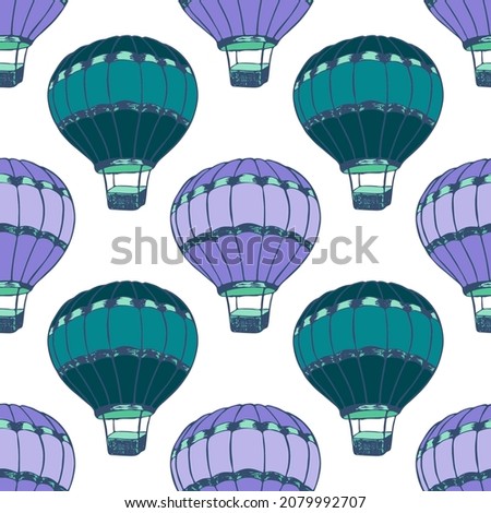 Flying hot air balloons  illustration vector seamless patter. Vintage transportation airship vehicles. Kids clothes pattern. Hot air balloons freedom symbols. Funny hotair ballons.