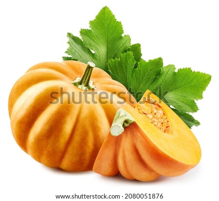 Pumpkin and leaves, isolated on white background. Full depth of field. Pumpkin With clipping path