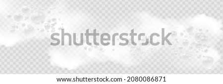 Bath foam with shampoo bubbles isolated on a transparent background. Vector shave, foam mousse with bubbles top view template for your advertising design. Royalty-Free Stock Photo #2080086871