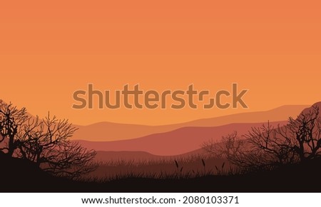 Beautiful twilight skies views over the mountains from out of the city. Vector illustration of a city