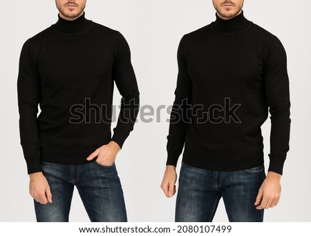 Man in a black turtleneck on a white background. Template of a black sweater.
 Royalty-Free Stock Photo #2080107499