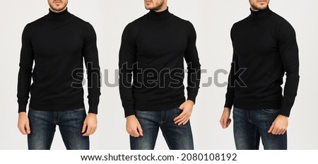 Man in a black turtleneck on a white background. Template of a black sweatshirt Royalty-Free Stock Photo #2080108192