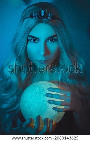 Woman-moon cosplay closeup. Art photo