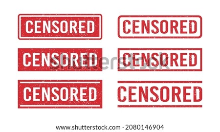 Grunge red censored word rubber stamp. Censor control security sign sticker set. Grunge vintage square label. Vector illustration on white background. Royalty-Free Stock Photo #2080146904