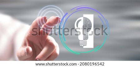 Woman touching digital disruption concept on a touch screen with her finger