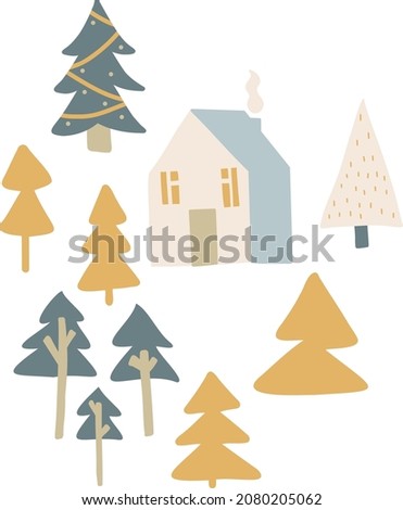 Winter composition of New Year's clipart in pastel colors. Vector illustration.