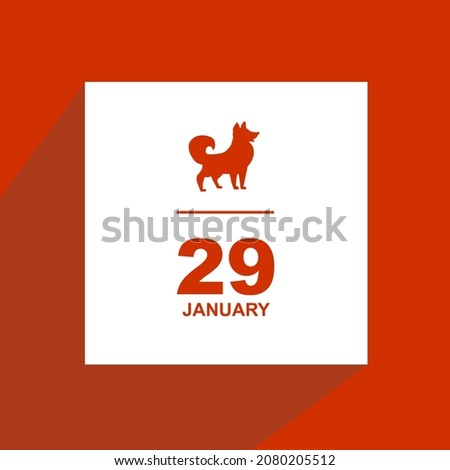 Calendar January 29 icon illustration with chinese zodiac or shio dog logo design. Chinese New Year, year of dog. Chinese holiday symbol. Flat Design