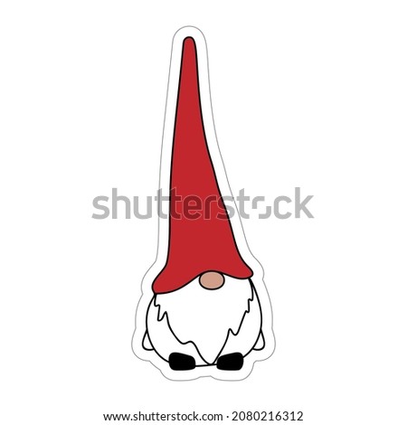 The Gnome family sticker. Scandinavian Nordic Gnomes with christmas red hat. Gnome Family member collection on white. Funny vector illustration for greeting card, t shirt print, mug, web design.