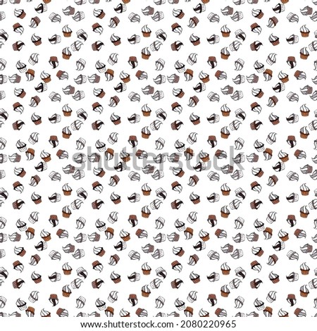 Seamless pattern with cakes. Wrapping paper. Nice birthday background on white, brown and neutral.